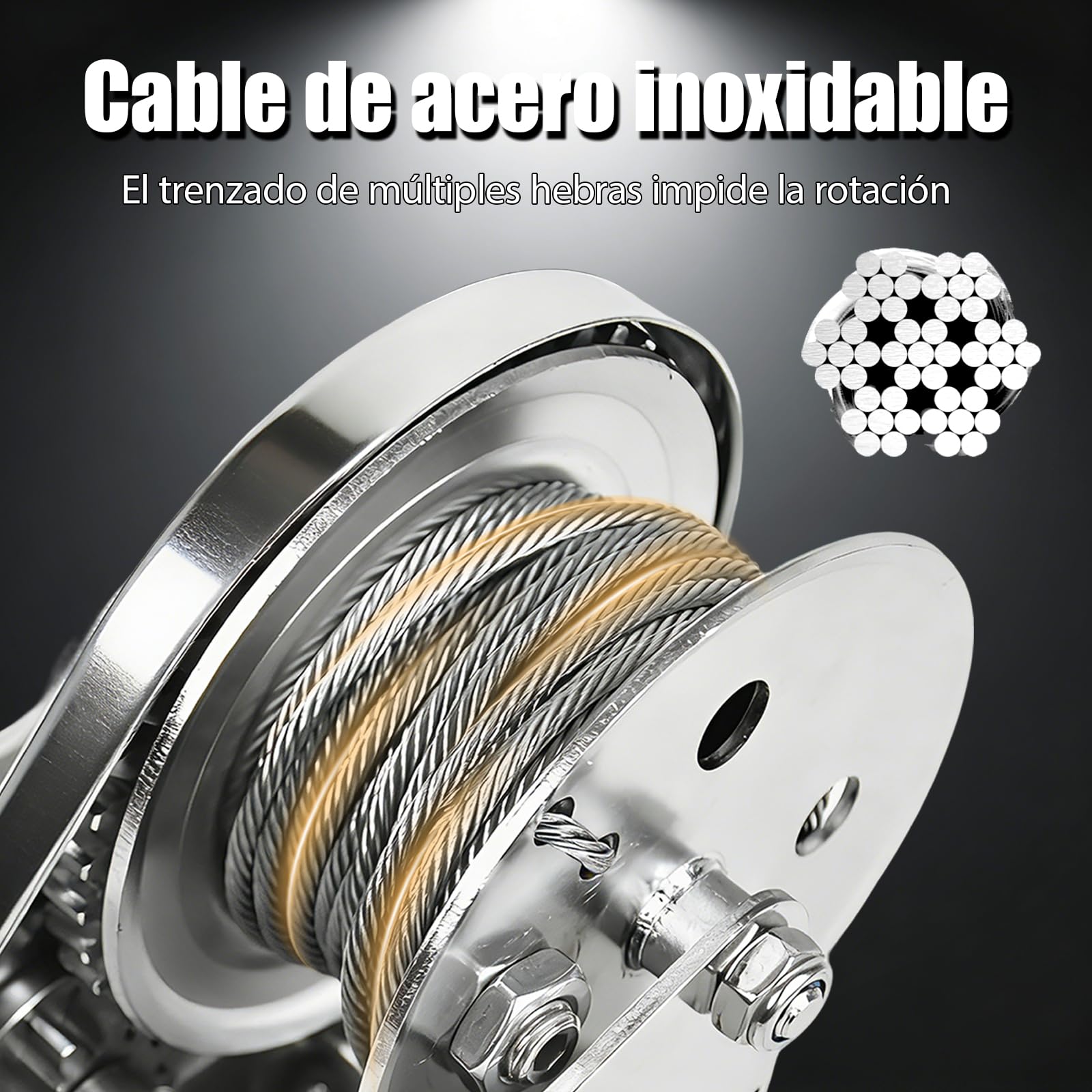 Cabrestante manual 1200lb | Cable de acero inoxidable | Polipasto manual con freno automático | Relación de transmisión 4:1 | Cabrestante de Remolque para barco, trailer, caza, uso pesado (1)