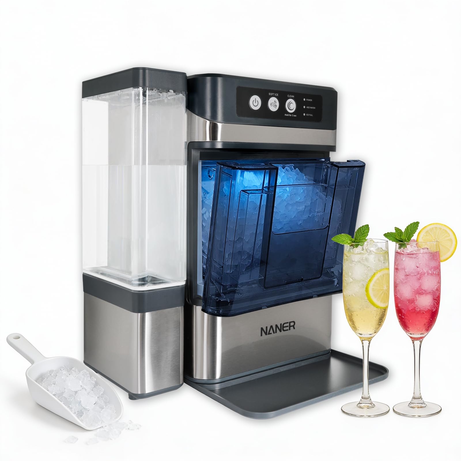 Nugget Ice Makers Countertop 42lbs/Day Large Capacity One-Click Operation Self-Cleaning Portable Ice Maker with A Detachable 3L Water Tank Scoop Included Ice Machine for Home/Kitchen/Office — view 2