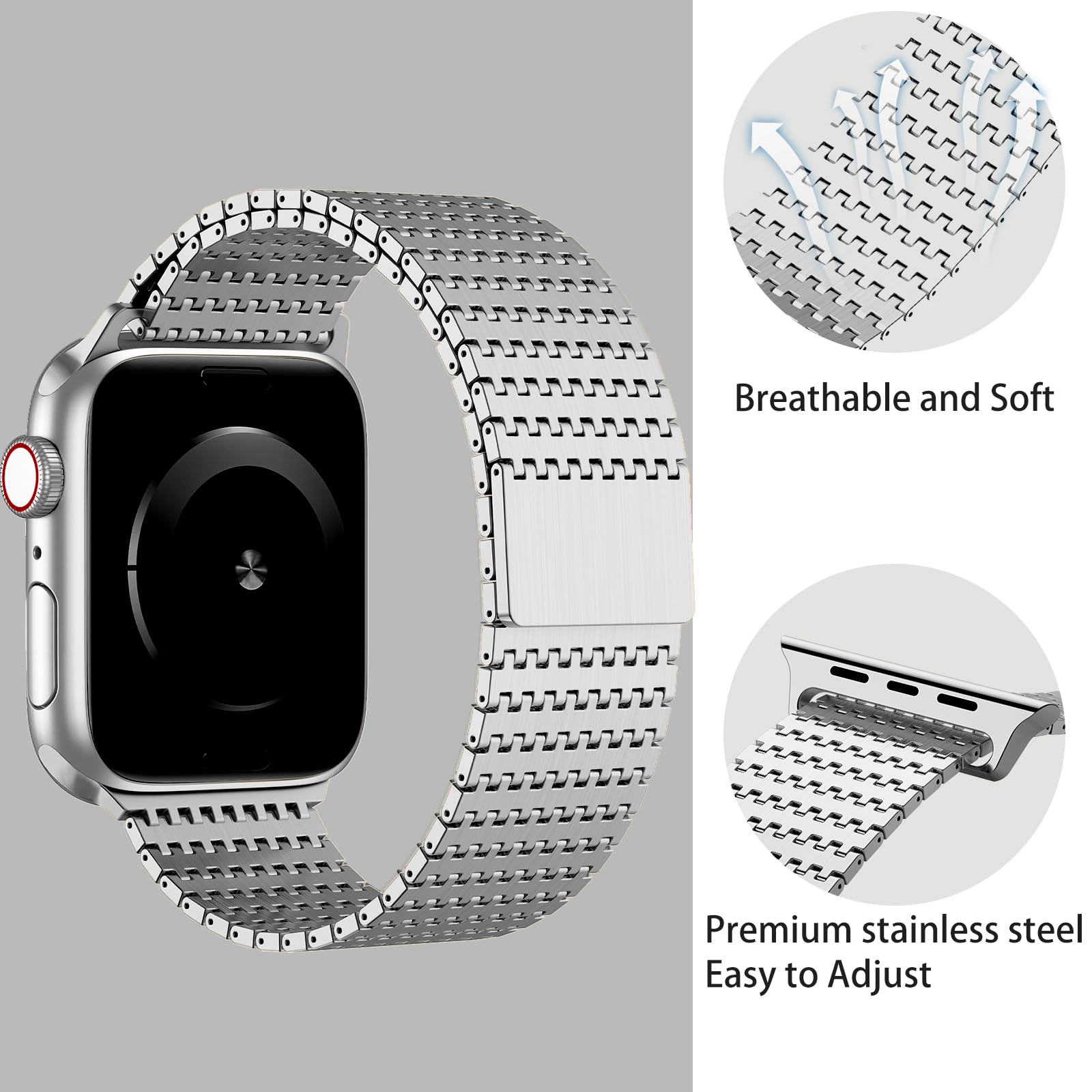 Cinturino compatibile con Apple Watch da 42 mm, 46 mm, 38 mm, 40 mm, 49 mm, 45 mm, 44 mm, 41 mm, per donne e uomini, in acciaio inox, con chiusura magnetica, per Apple Watch Series 10, 9, 8, 7