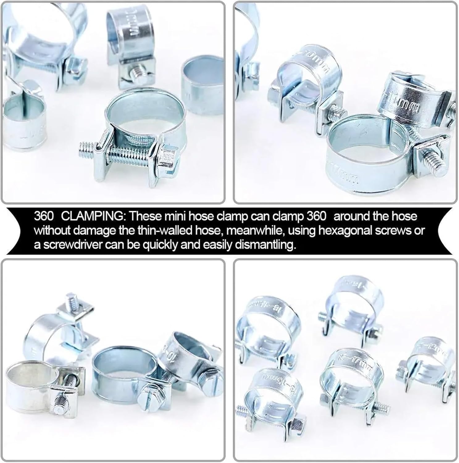 Conduit Clamps 92Pcs Zinc Plated Carbon Steel Mini Fuel Injection Style Hose Clamp Assortment Kit For Diesel Petrol Pipe For Fixing Pipe，Cable