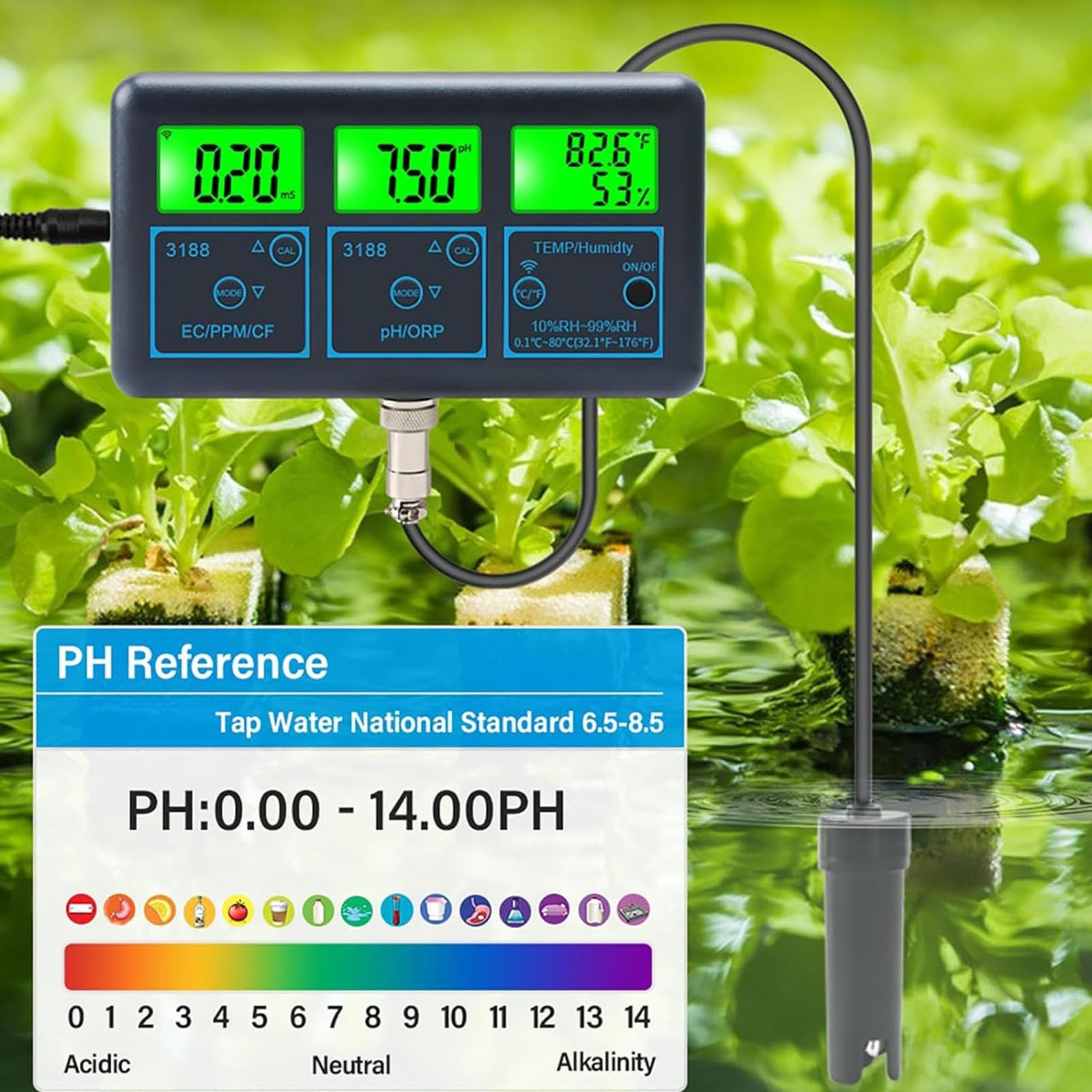 7 in 1 Tester di qualità dell'Acqua, Misuratore Intelligente di Test dell'Acqua con Display LCD App Smart Monitor Connessione WiFi per Piscina Idroponica Acquari Acqua Potabile