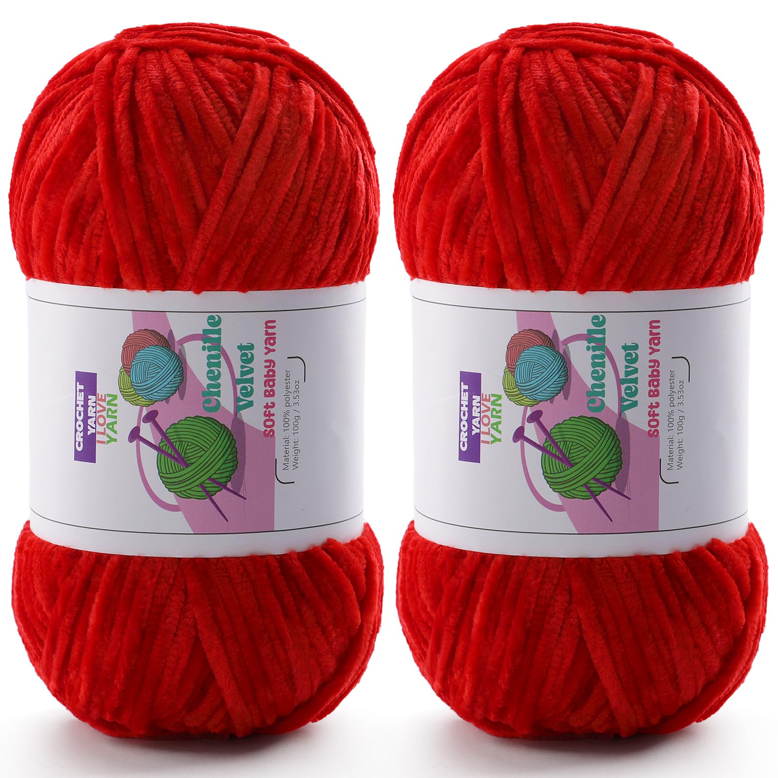 Chenille Velvet Yarn for Crocheting, Red Fuzzy Fluffy Yarn for Crochet