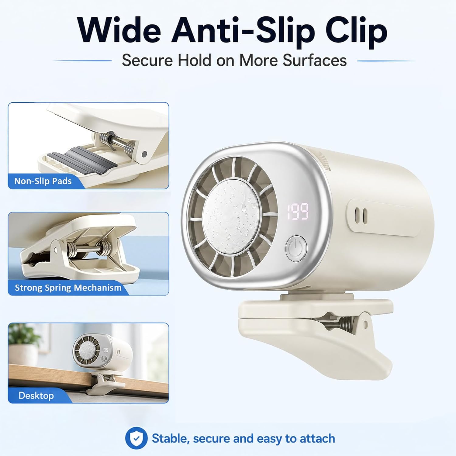 Portable Air Conditioners for Car with LED Display - 199 Adjustable Speeds, Clip On Air Conditioner Fan with 360°Rotation & Semi-Cooling System for Vehicle Office & Outdoor Use (White)