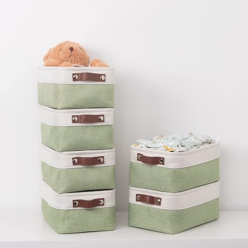 Vista 128 de HNZIGE - Canastas pequeñas de tela para organización (paquete de 6) canastas plegables de almacenamiento para estantes, armarios, lavandería, Asas