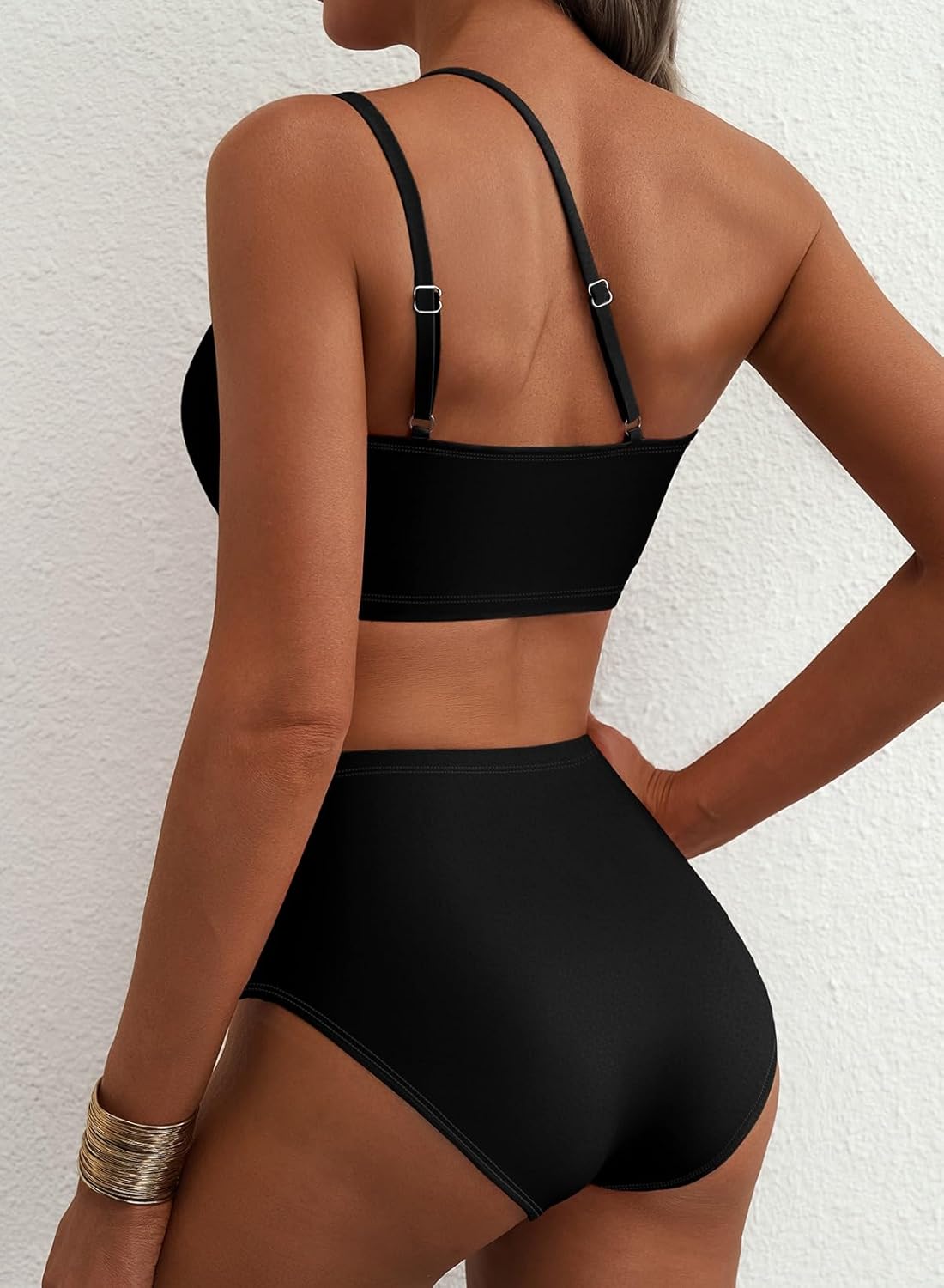 Herseas Women's High Waisted Bikini Sets One Shoulder Floral Print Swimsuits 2 Piece Tummy Control Bathing Suits - Image 2