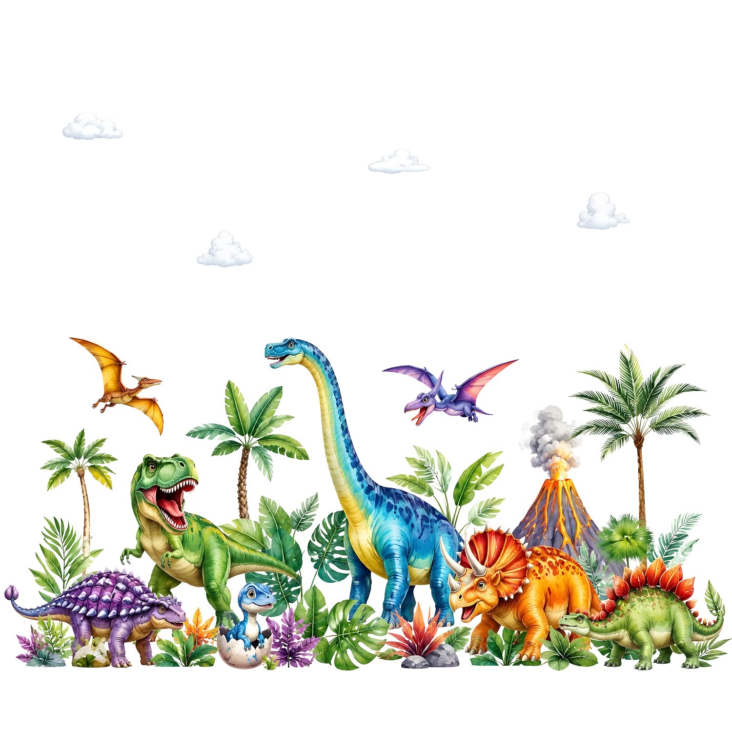 Stickers muraux dinosaures palmier géant autocollant décoration