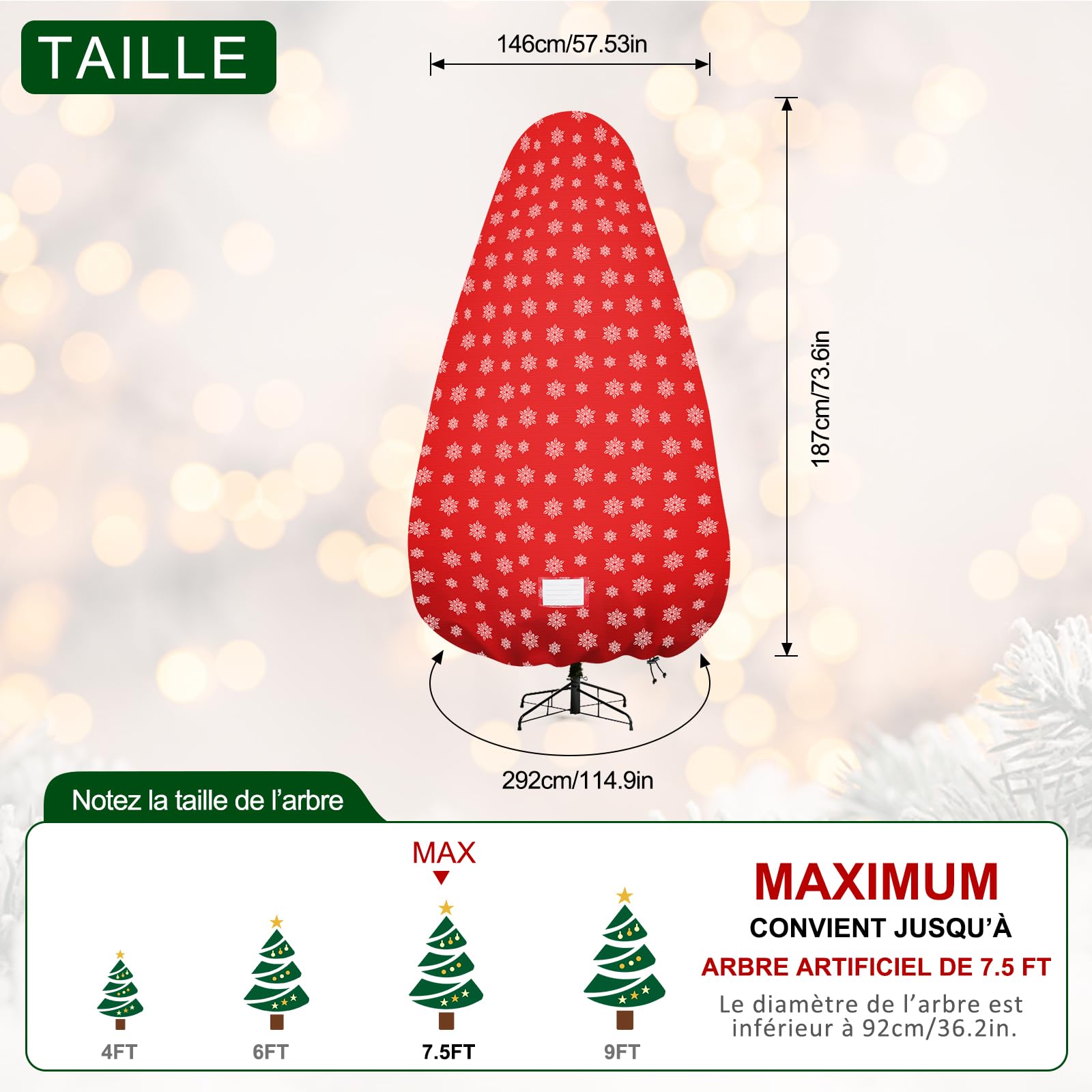 Sac de rangement vertical pour sapin de Noël, housse de rangement pour sapin de Noël avec sangles réglables, sac de rangement résistant aux déchirures pour arbres de Noël assemblés de 2,3 m,