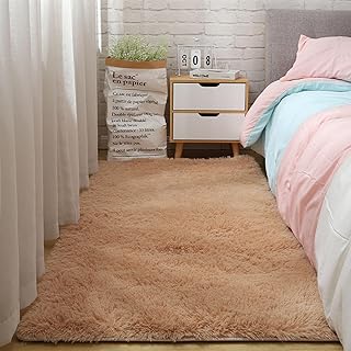 Waschbarer Hochflor Teppich 100 x 440 cm Plüsch Teppich Gästezimmerteppich mit Weichem Flor Flauschige Oberfläche, Pflegeleicht Und Robust, Super Soft, Beige