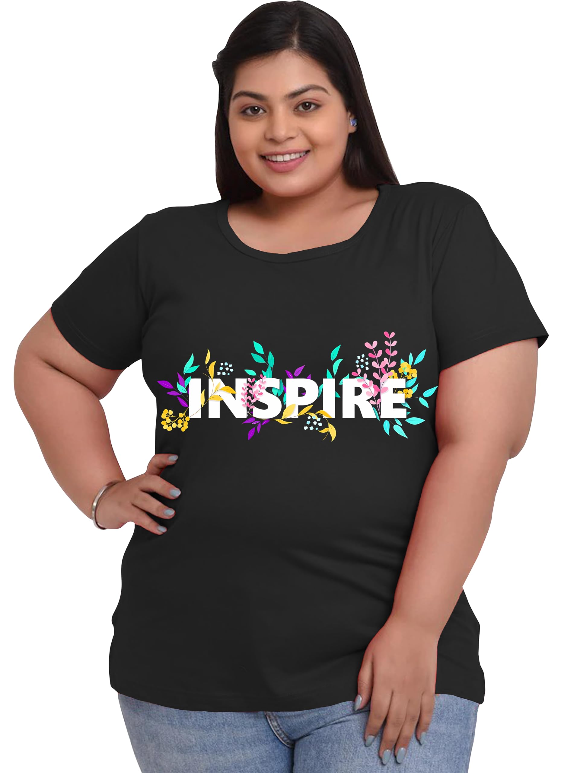 elite soul Womens Plus Size Floral Graphic Designed Cotton T-Shirt Sleep Yoga Gym (XL, 2XL, 3XL, 4XL, 5XL)-picture-18