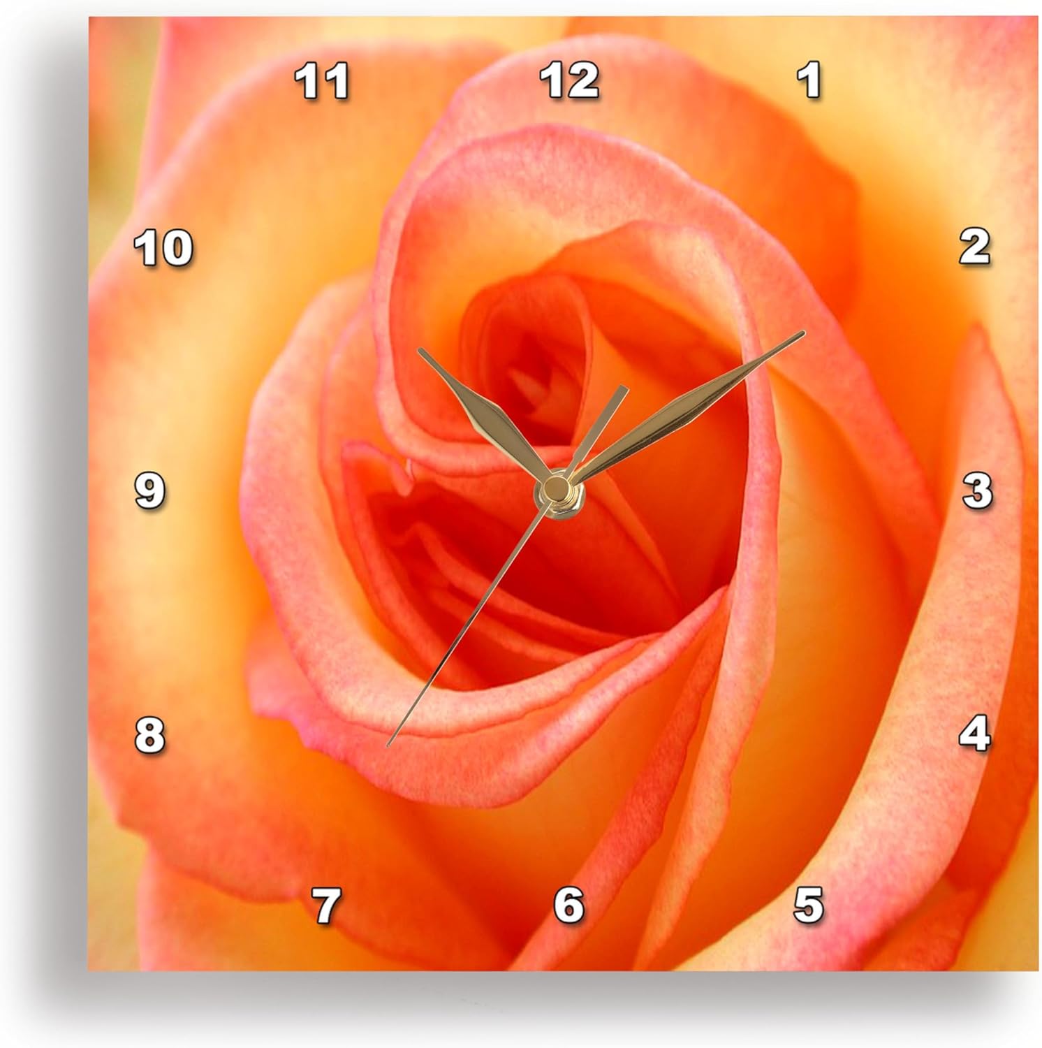 Wall Clock Silent - 15 inch - Peach Rose - Flowers
