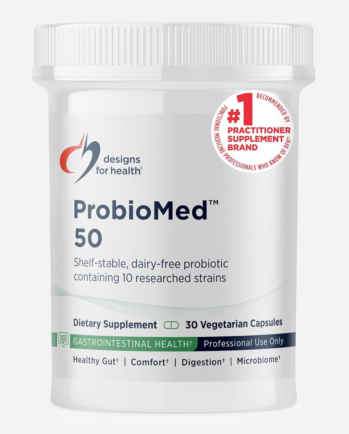 Designs for Health ProbioMed 50 - Probiotics for Digestive Health - 10 Strains with Lactobacillus acidophilus Probiotic + Lactobacillus rhamnosus - Gut Health + Immune Support Supplement (30 Caps)