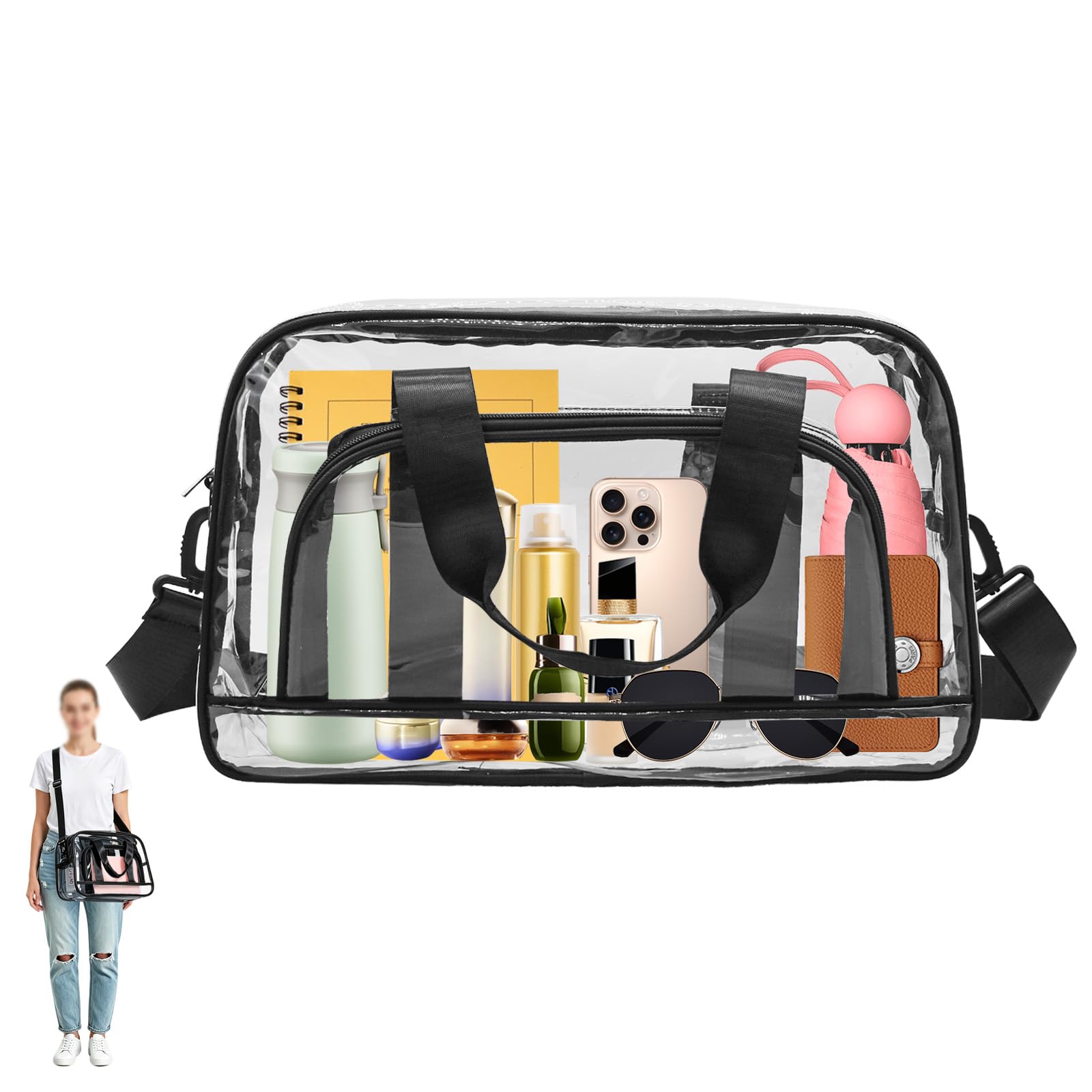 Bolsas transparentes para estadio, bolsa grande transparente con correa para el hombro, bolsa de lona para el trabajo, viajes, gimnasio, organizador de maquillaje