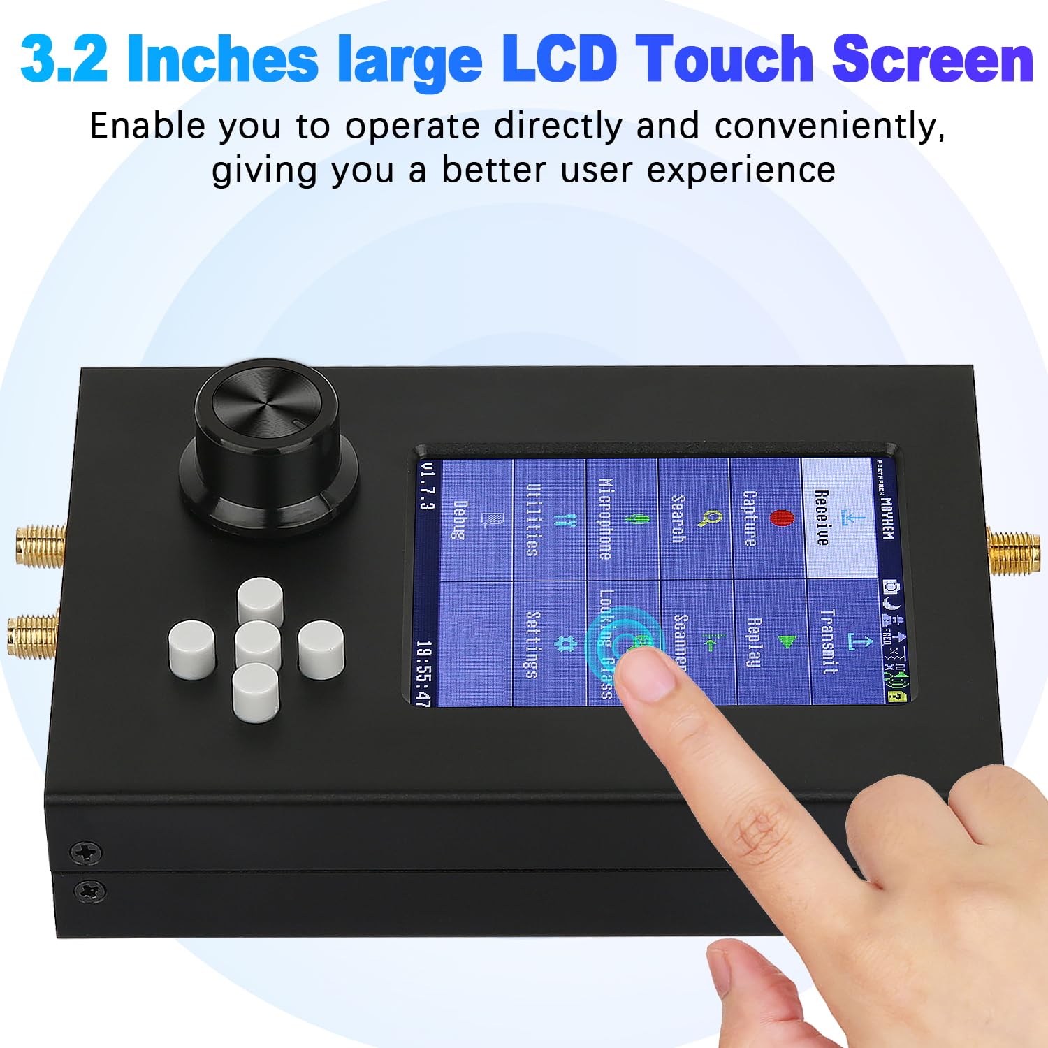 Portapack H2, 3.2in TFT Touch Screen Radio Transceiver 1MHz-6GHz, SDR Radio Receiver Kit for Communication, 3.5mm Audio Jack USB Charge, Built-in Speaker and 2000mAh Lithium Battery