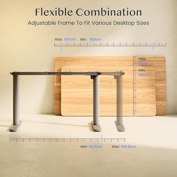 FLEXISPOT ER1 Electric Standing Desk Frame with Round Legs, Height Adjustable Sit-Stand with Memory Control Panel and Anti-Collision System, Grey
