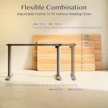 FLEXISPOT ER1 Electric Standing Desk Frame with Round Legs, Height Adjustable Sit-Stand with Memory Control Panel and Anti-Collision System, Grey