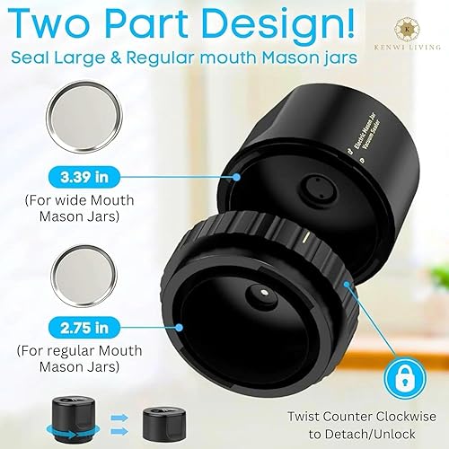Miniatura 5 de Kit eléctrico de sellado al vacío de tarros Mason con tapas de boca ancha y regular, sellador al vacío para tarros de conservas y almacenamiento de