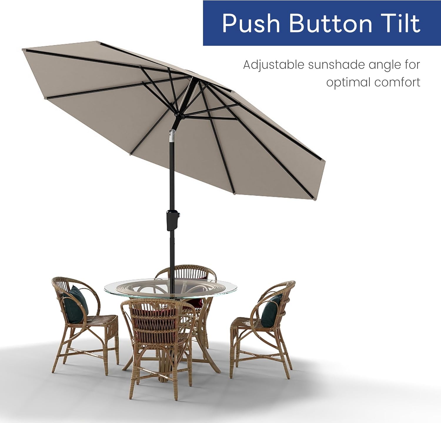 Kromax 9ft Outdoor Patio Umbrella, Outdoor Umbrella for Patio,Venting, with Internal Crank, for Garden Table, Ideal for Pool, Deck, Yard, Beach, Beige