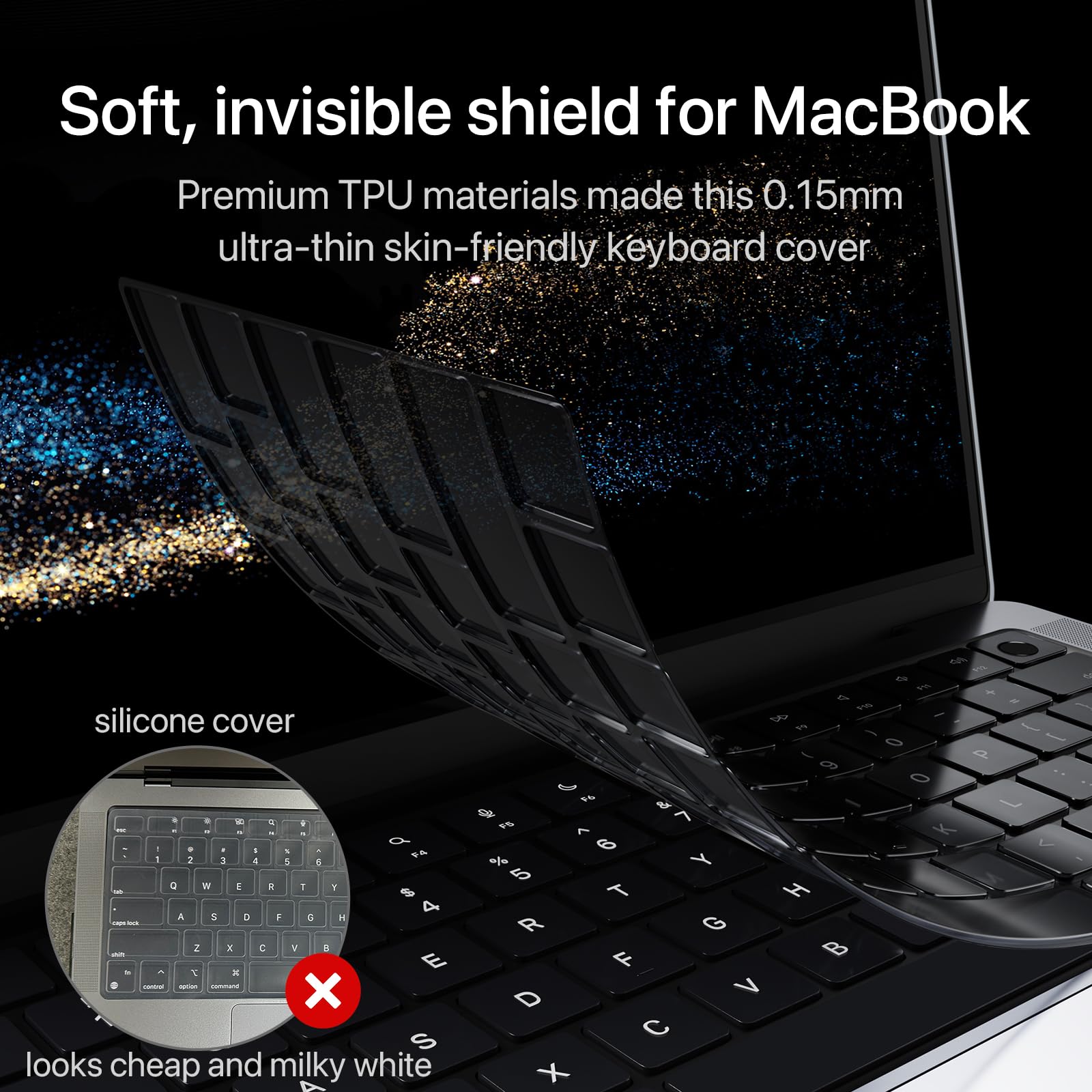 Protezione per tastiera ultra sottile di alta qualità, compatibile con MacBook Air 13/15 M5/M4/M3/M2/M1 Pro/Max MacBook Pro 14/16, M4/M3/M2 MacBook Air 13/15, layout USA, Surround Touch ID