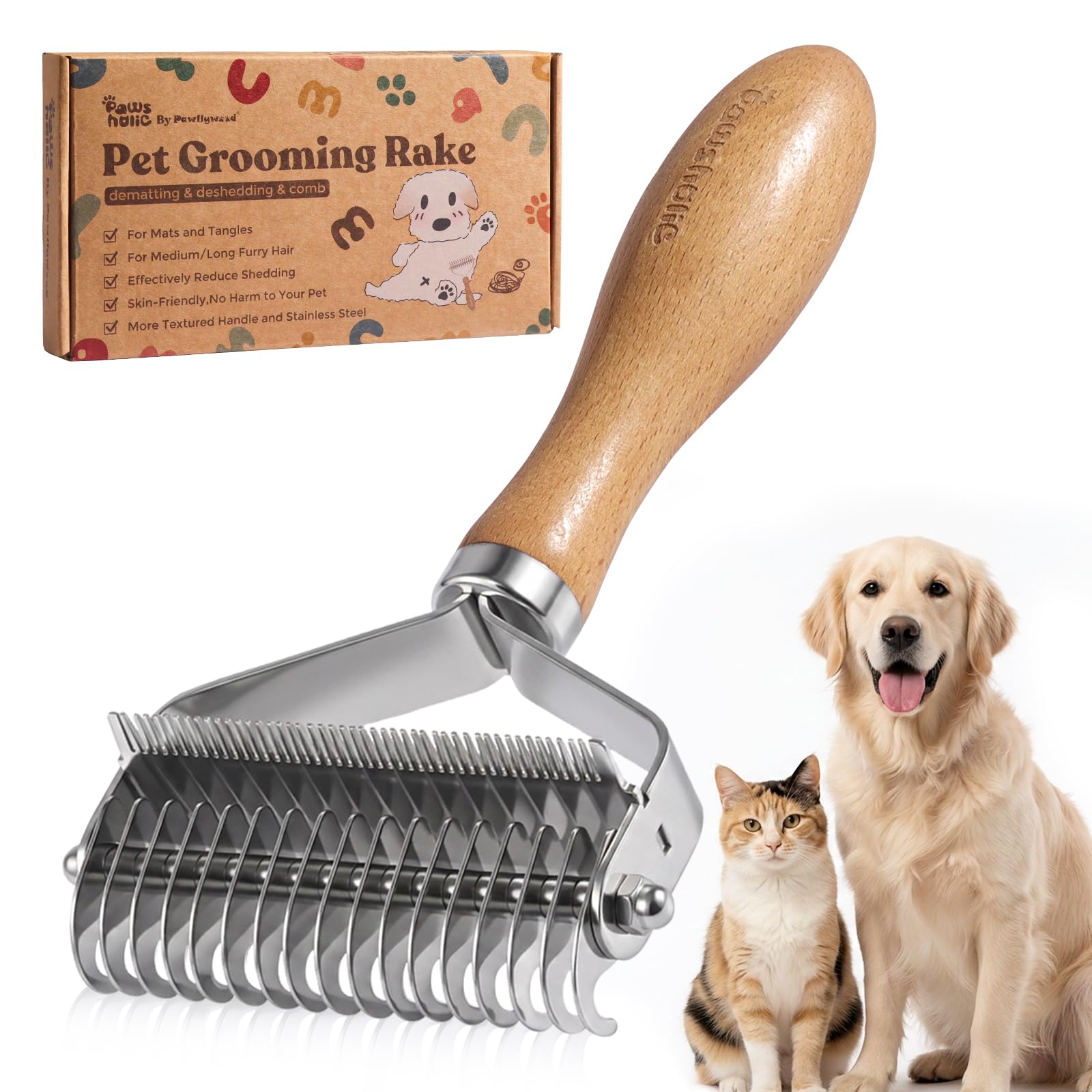 3-in-1 Pet Dematting Comb for Dogs and Cats, Pet Grooming Rake for Removing Knots, Tangles and Loose Hair
