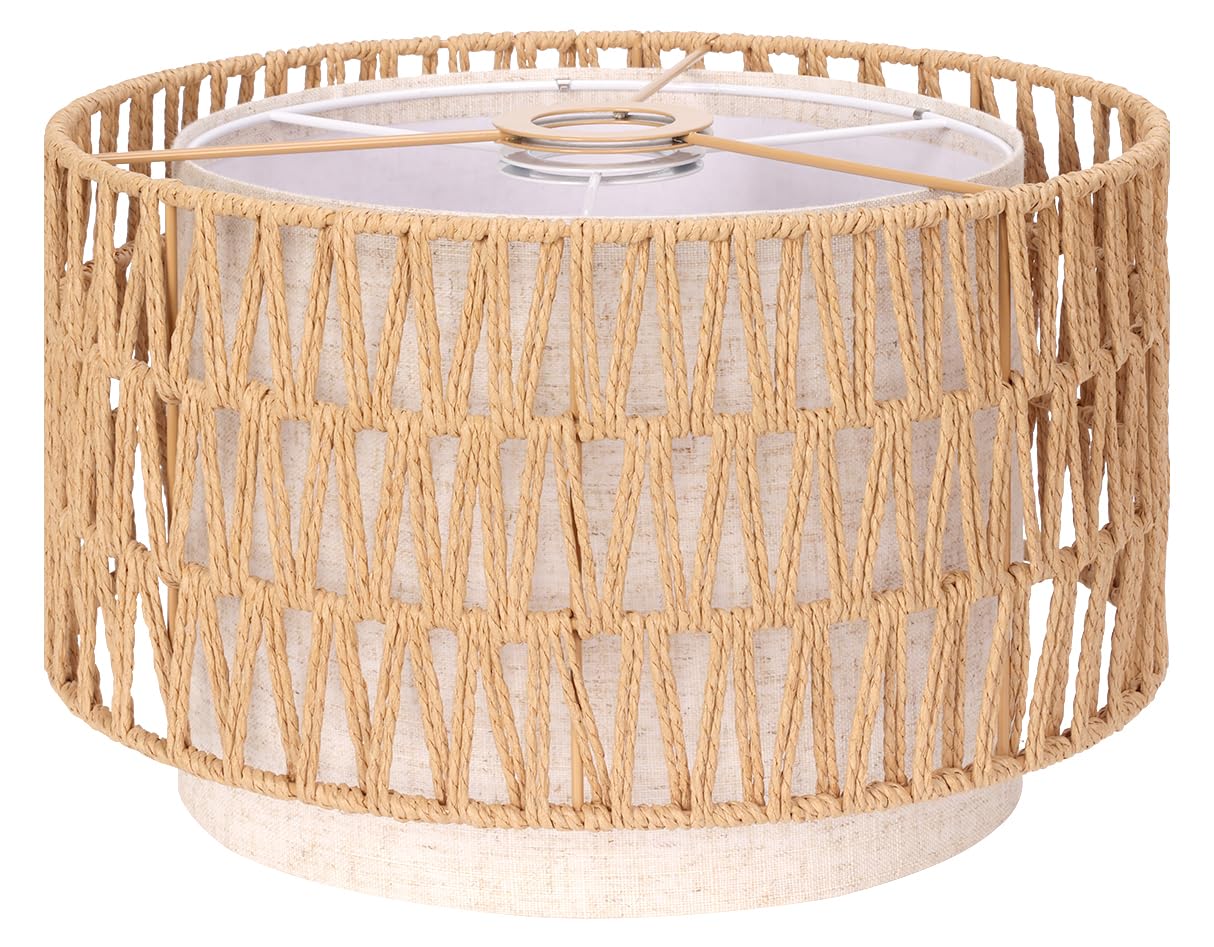 Double layer rattan linen drum shade