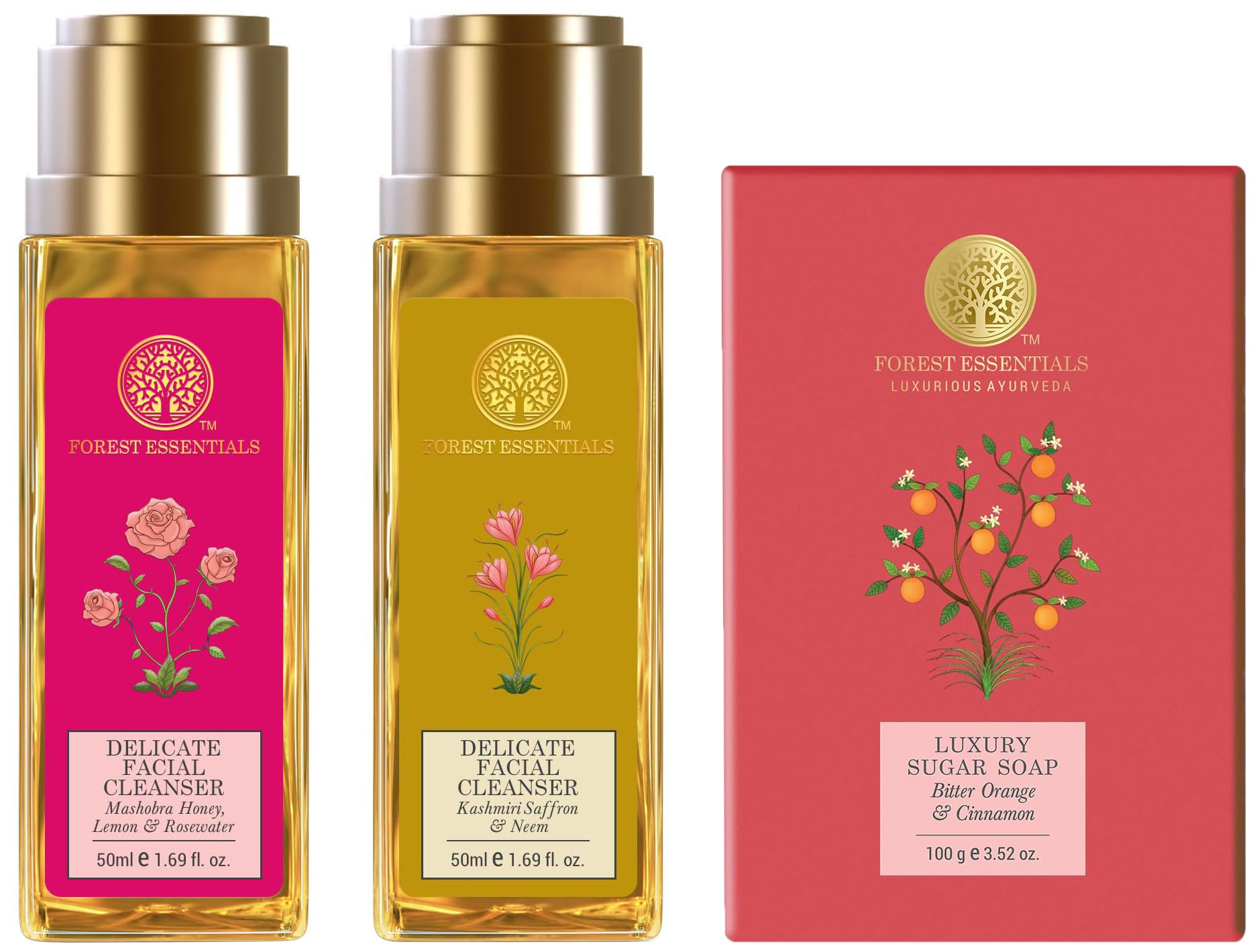 Forest Essentials Luxury Sugar Soap Bitter Orange & Forest Essentials Delicate Facial Cleanser Kashmiri Saffron & Forest Essentials Delicate Facial Cleanser Mashobra Honey, Lemon & Rosewater-image-49