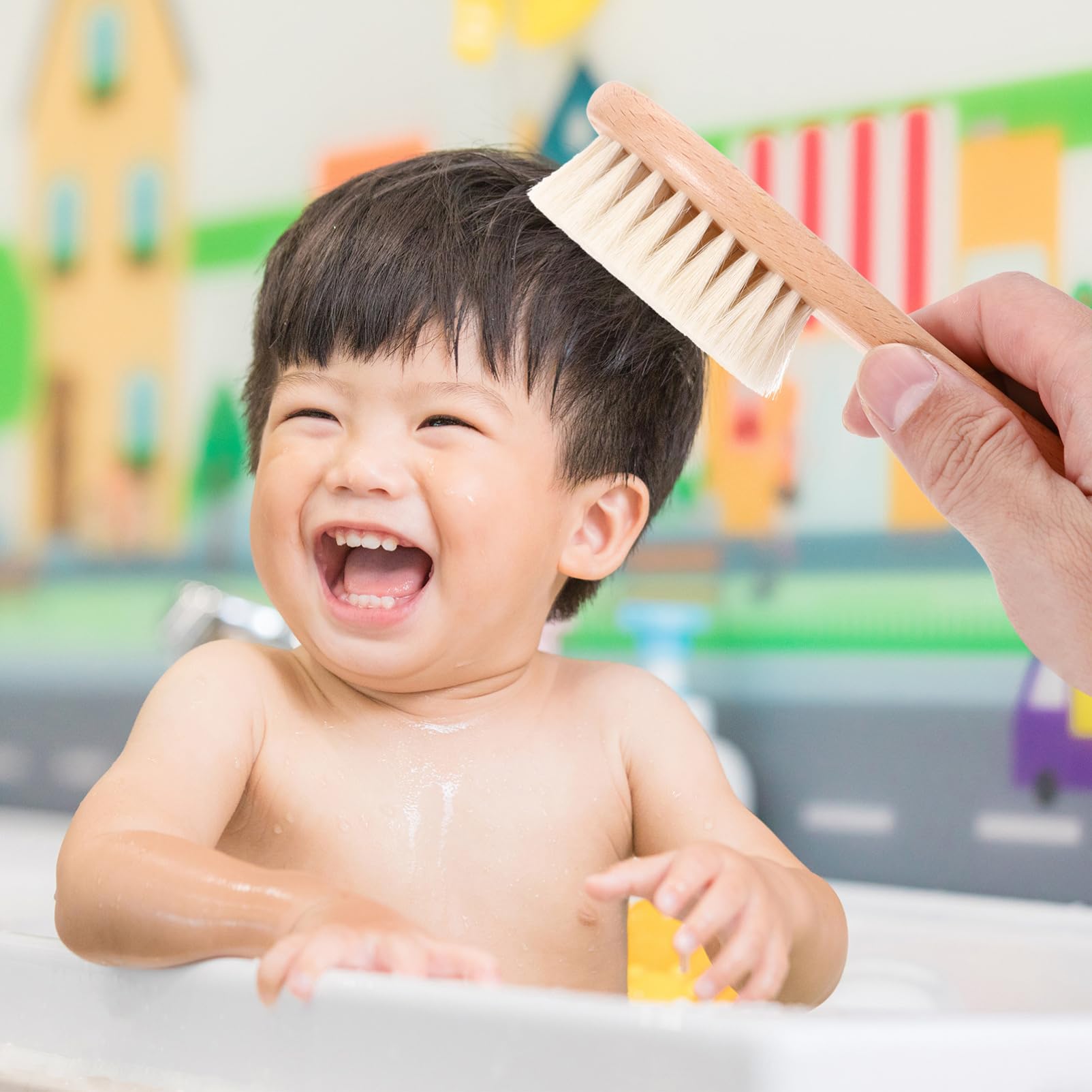 TOYANDONA 3 Juegos 4 Piezas cepillo de lana cepillos para el cabello de bebe cepillos de lana para bebe producto para el cuidado del cuero cabelludo peine de madera para bebe Lana para bebé