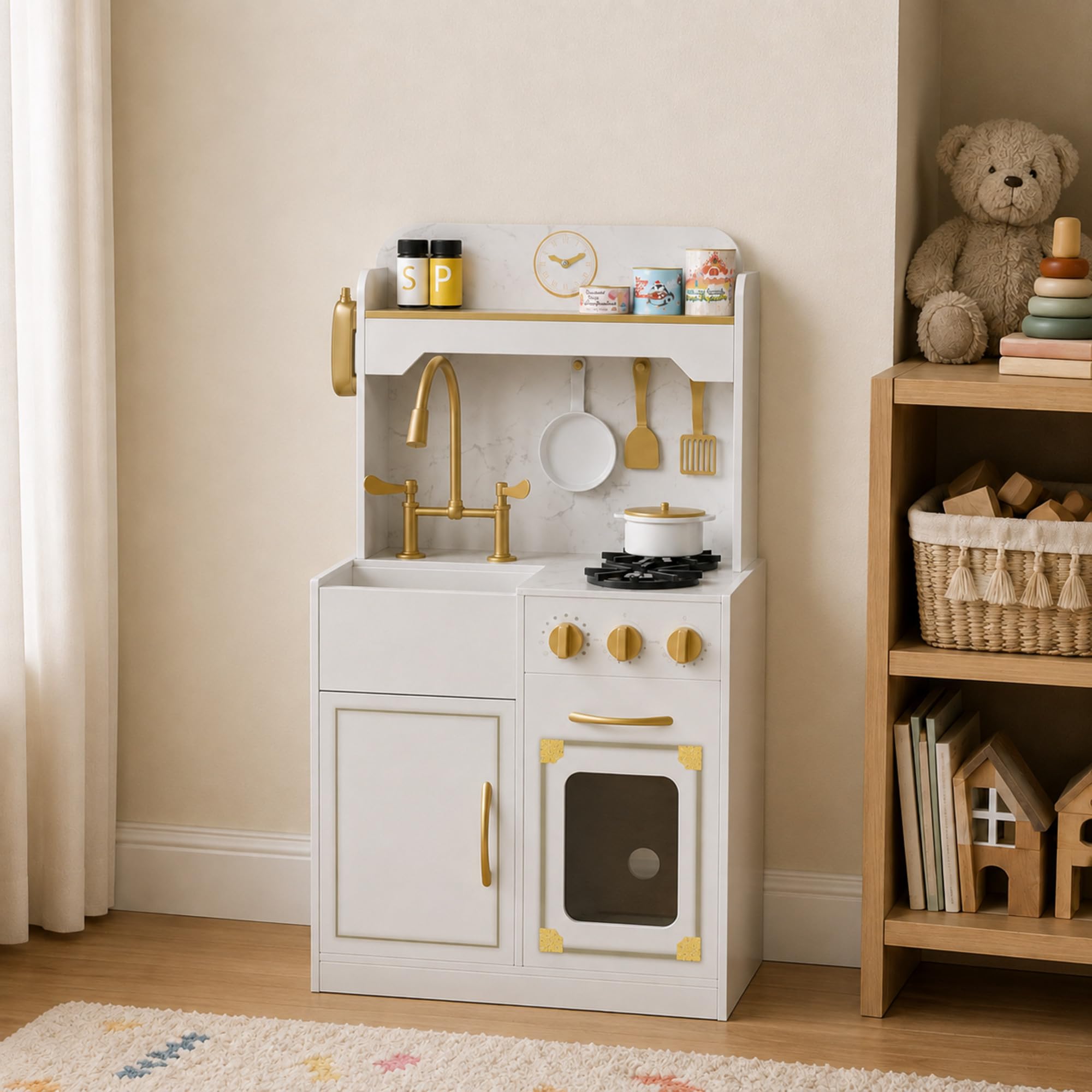 Teamson Kids Petite Versailles Classic Play Kitchen con accessori, bianco