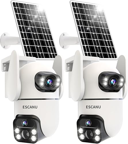 Cámaras de seguridad solares inalámbricas para exteriores, cámaras para seguridad del hogar con doble lente, panorámicainclinación de 360, visión