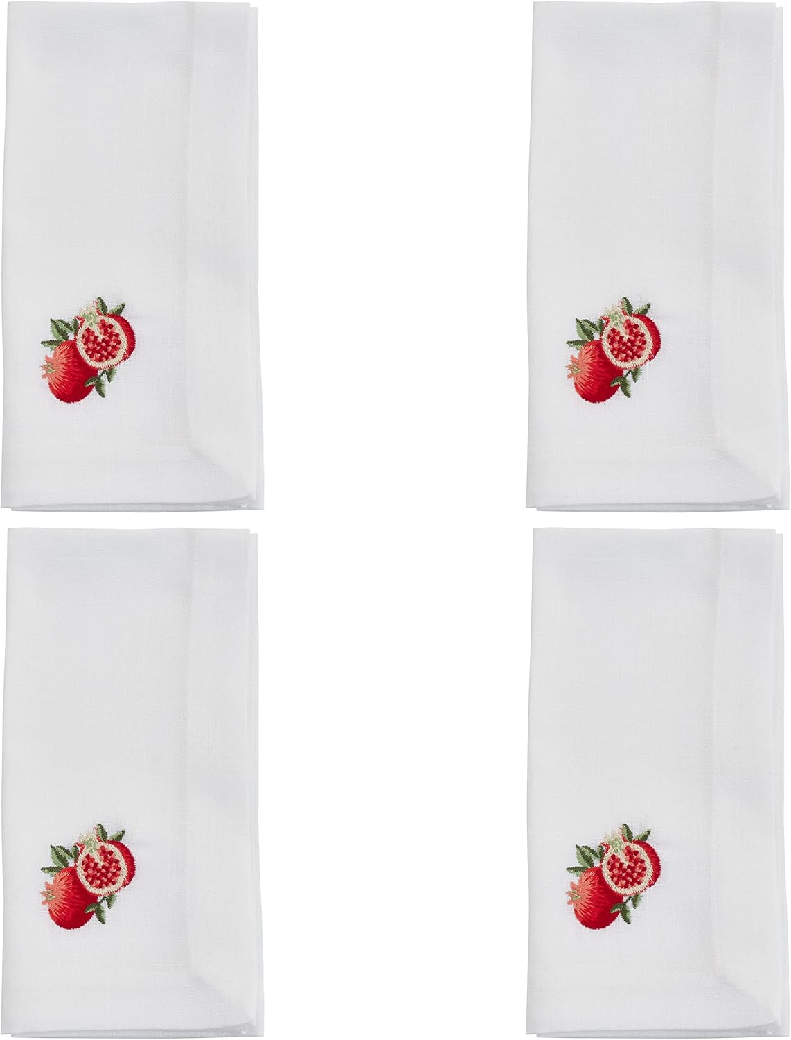 Saro Lifestyle Embroidered Pomegranate Napkin (Set of 4), White, 20"x20"