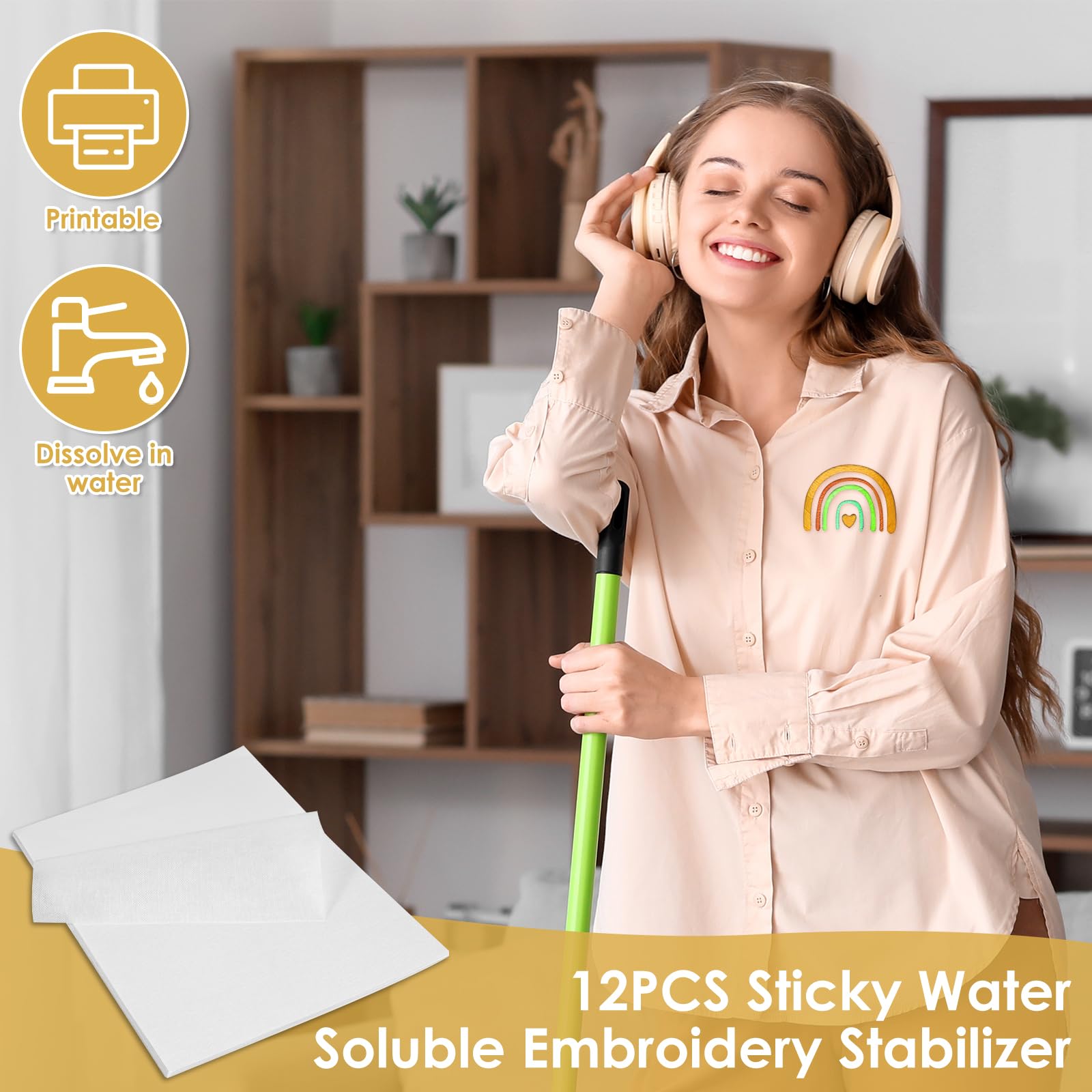 US 12Pcs Sticky Water Soluble Embroidery Stabilizer Printable Embroidery Backing Stabilizer Self-Adhesive Water Soluble Stabilizer Wash Away Embroidery Stabilizers for Embroidery Clothes 8.26x11.7in