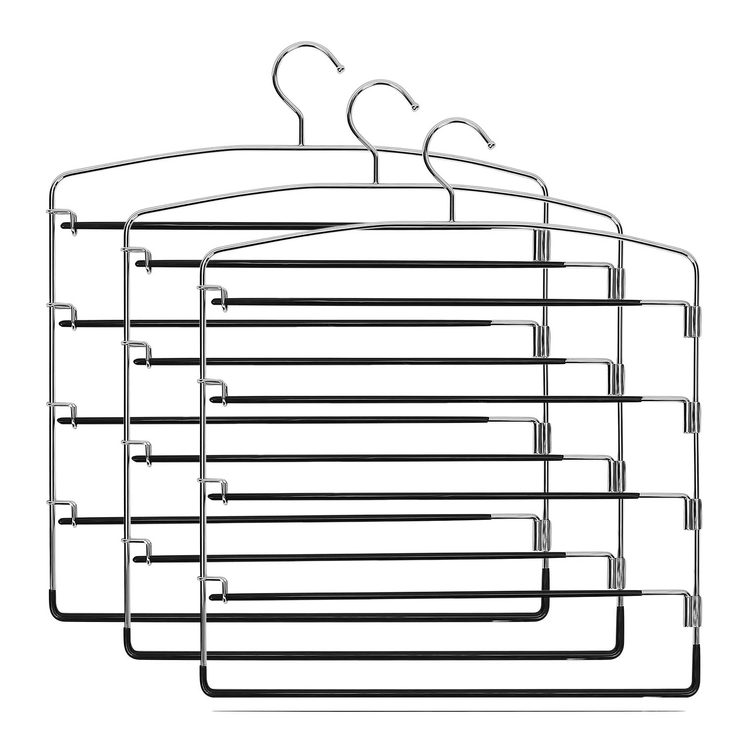 5 Tier Non-Slip Pants Hanger Trouser Jeans Swing Arm Slack Hanger, 3 PCS