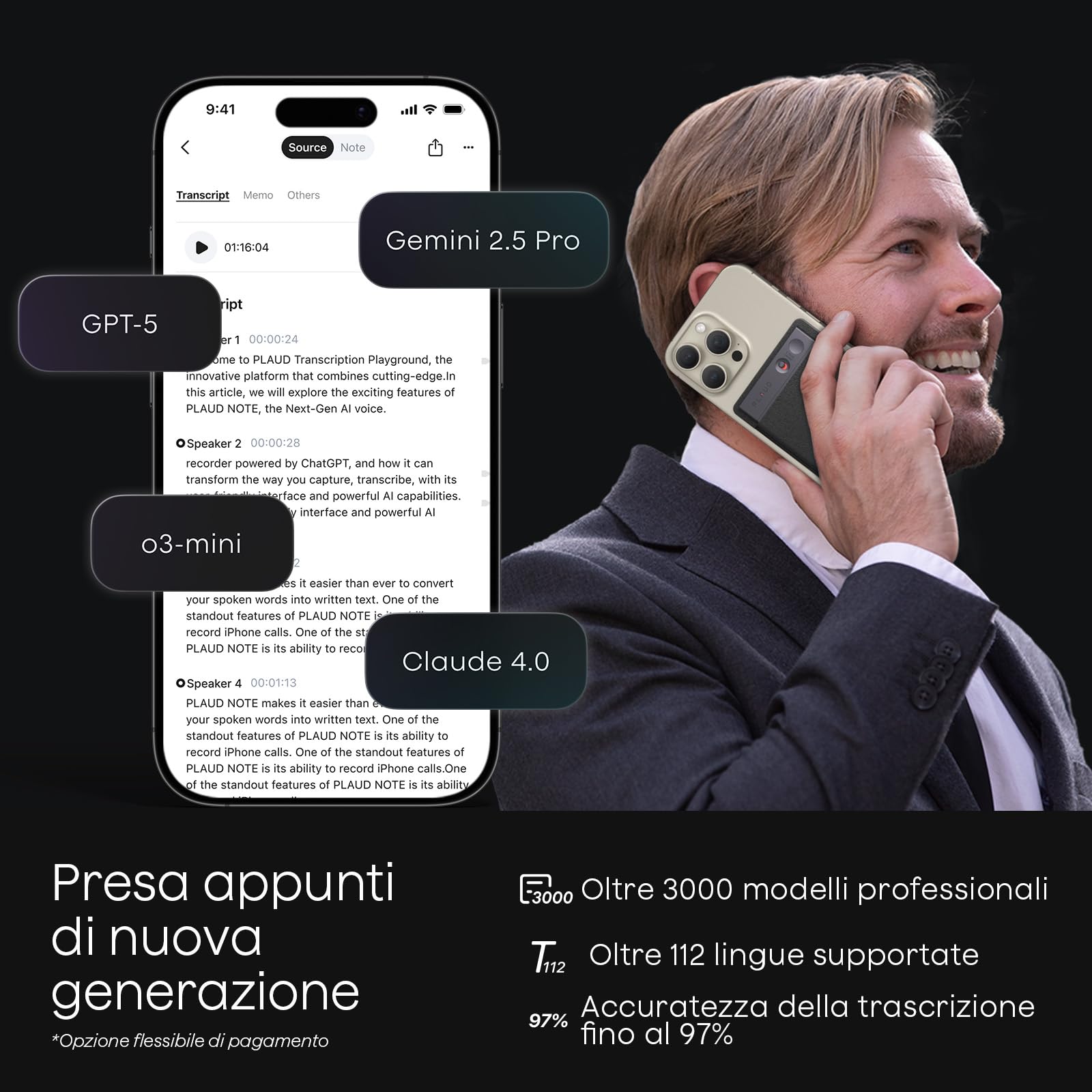 Plaud Note Registratore Vocale AI Professionale Audio Digitale con Custodia Trascrivi Riassumi con Tecnologia AI Supporta 112 Lingue Controllo App Perfetto per Riunioni Lezioni Chiamate Colloqui