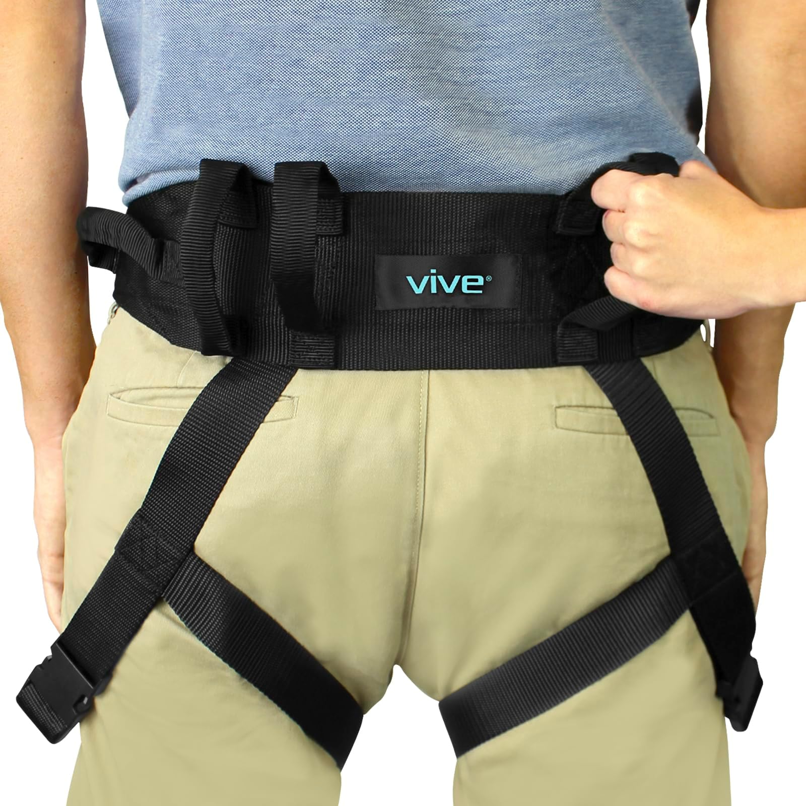 Transfer Belt with Leg Loops by Vive - Medical Nursing Safety Gait Assist Device - Bariatrics, Pediatric, Elderly, Occupational & Physical Therapy - Long Strap & Quick Release Metal.