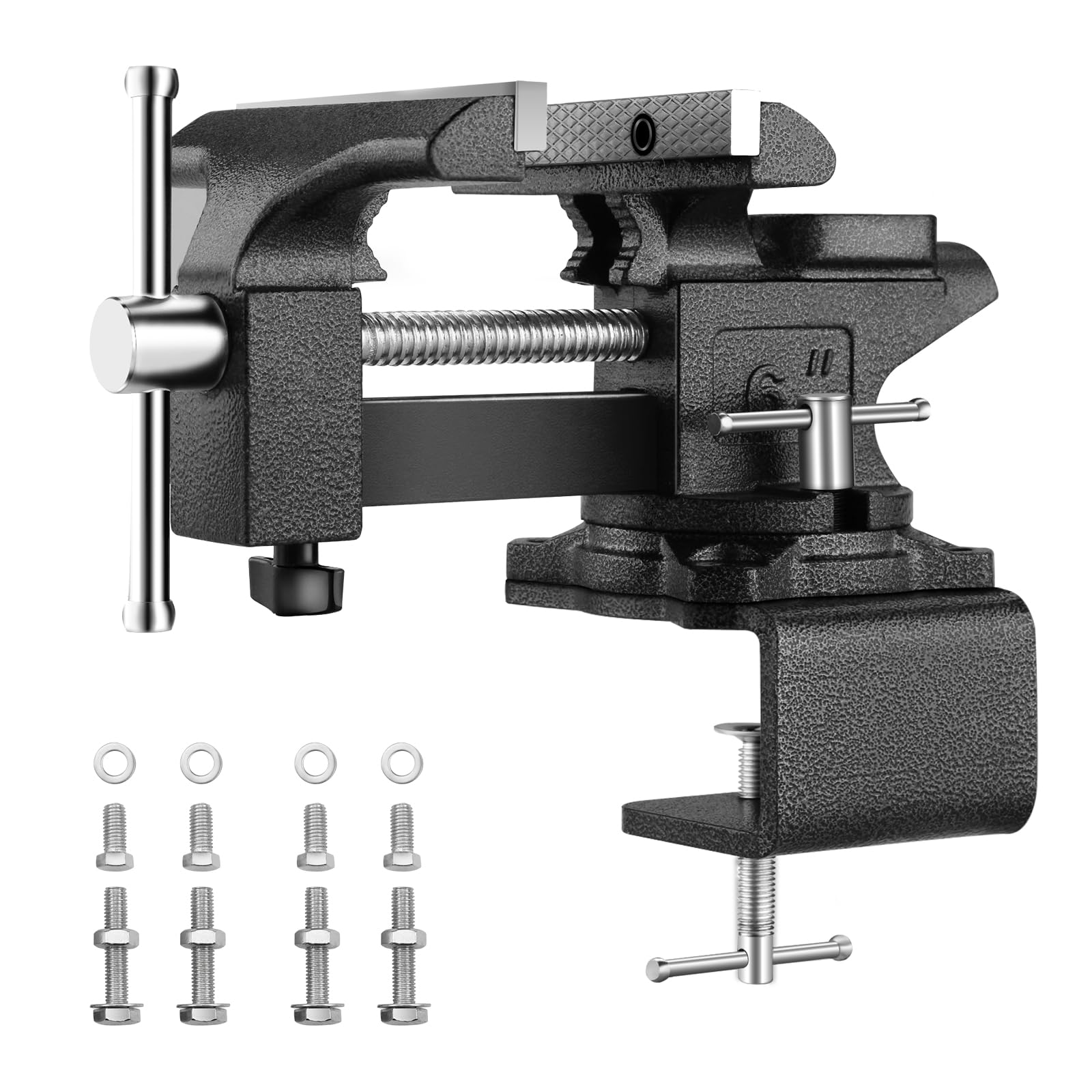 TEENO tornillo de banco de trabajo 6" 7.6kg 150mm ，Base Giratoria de 270°，Tornillo de banco para trabajos pesados, fuerza de sujeción 1000kg（Pinzas con mesa de trabajo）