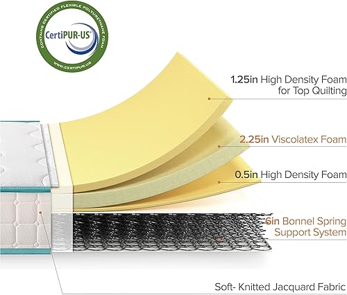 Miniatura 7 de Zinus Colchón de resorte superior apretado de 10 pulgadas, tamaño matrimonial, colchón de resortes interiores, certificado CertiPUR-US, colchón en