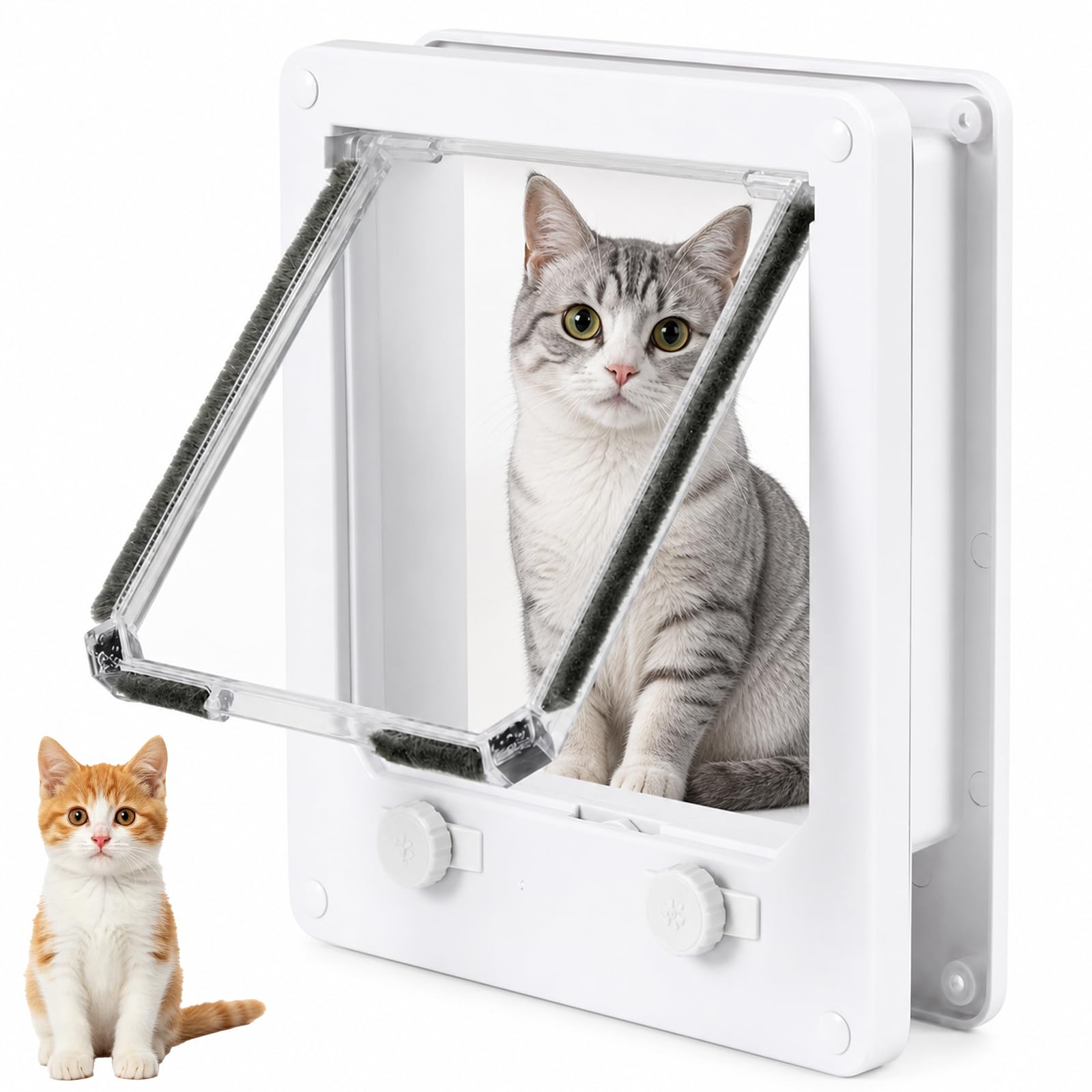 Cat Flap, L Size White Pet Door for Cats, Indoor Outdoor