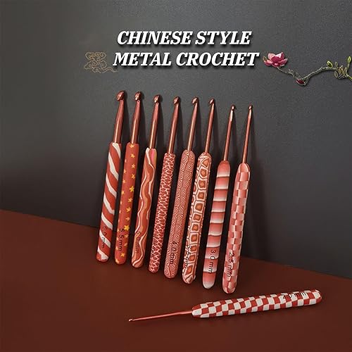 Miniatura 3 de Tyenaza 9 ganchos de ganchillo tamaños diferenciables mango rojo agarre ergonómico material de aluminio juego de agujas de tejer