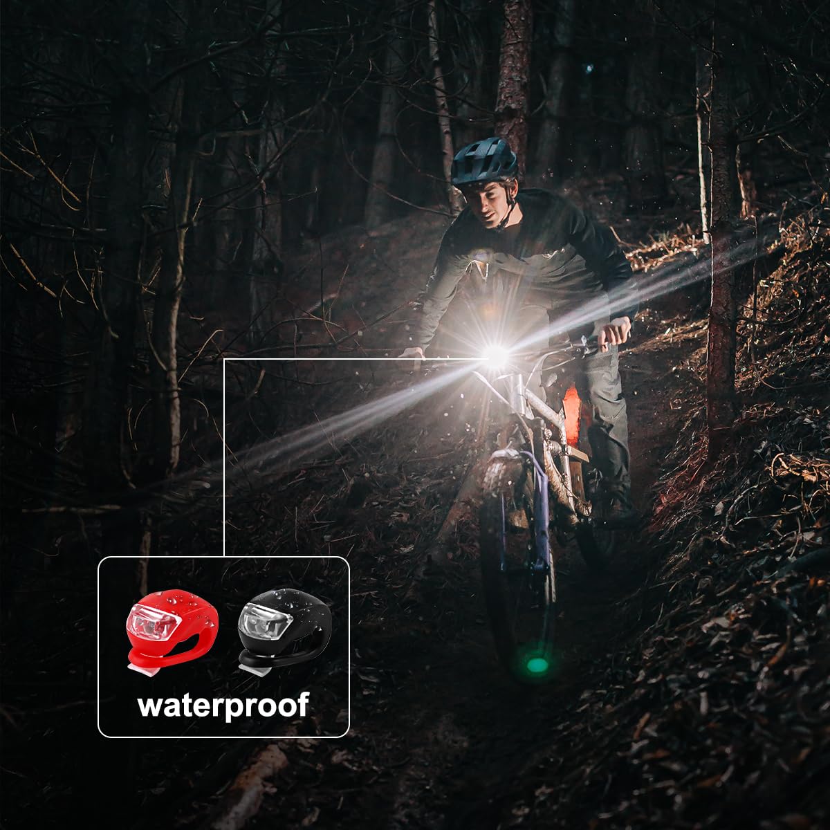 Sporgo 8 luci LED per carrozzina: luce impermeabile per passeggino, luci a LED in silicone, luce per passeggini (rosso, nero, bianco e verde