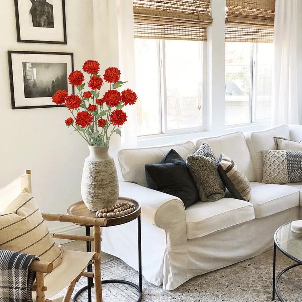 Briful 5PCS Artificial Chrysanthemum Flowers - 27.5'' Tall Faux Mums Floral Stems Red Silk Chrysanthemums for Home Wedding Party Bouquet Vase Arrangement Décor - Image 5