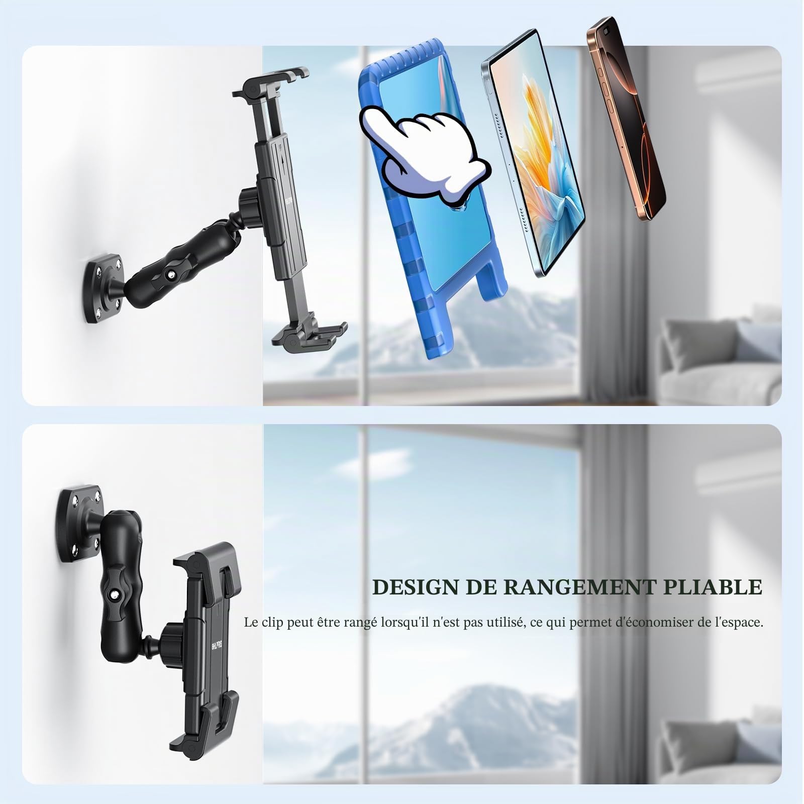 OHLPRO Support Tablette Voiture, Support ipad Voiture Universel 360° Rotatif Base Perçage+ Bras Réglable 15cm, Compatible iPad Pro/Mini Samsung 4-13" Tablettes Camion & Tableau de Bord