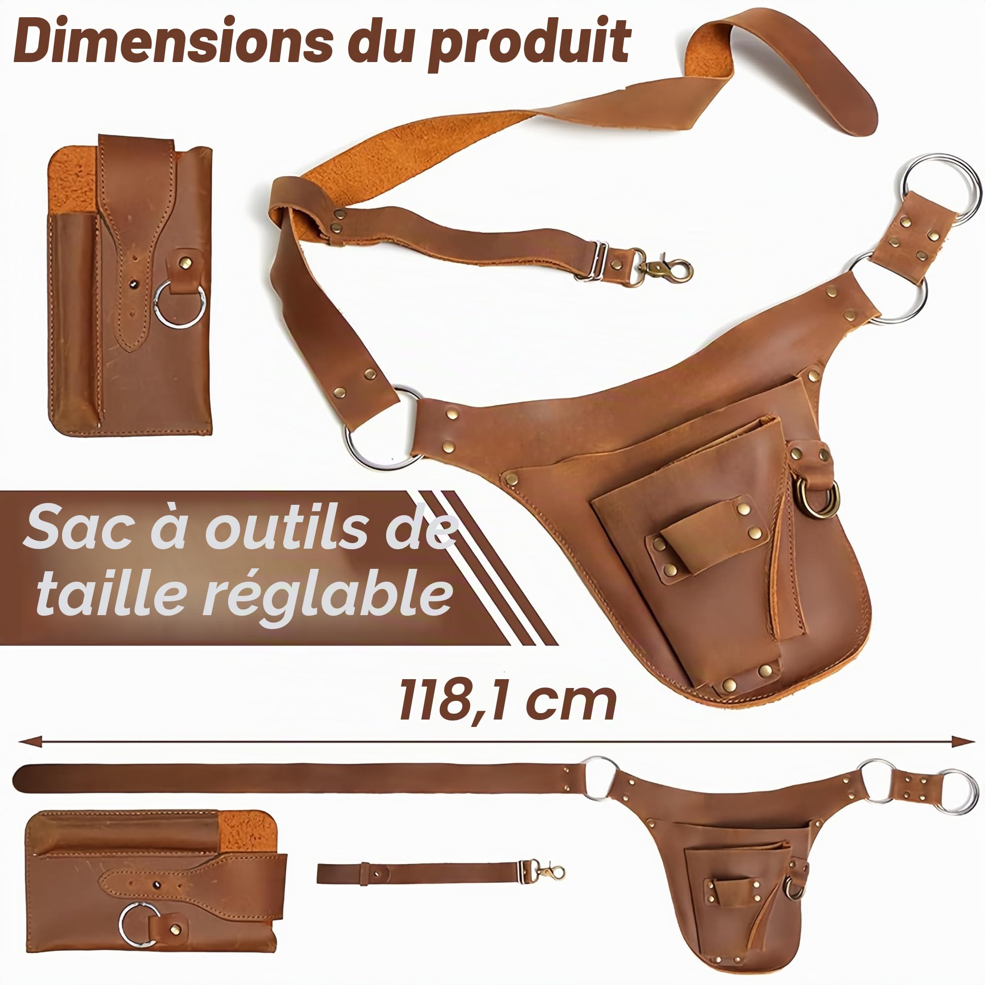 Ceinture à outils de jardin, ceinture d'outils de jardin, organisateur portable en cuir PU lourd, multifonctionnel pour femmes et hommes jardiniers