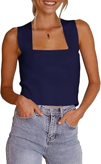 Zwurew Women's Knit Square Neck Tank Tops Sleeveless Sweater Fitted Shirts