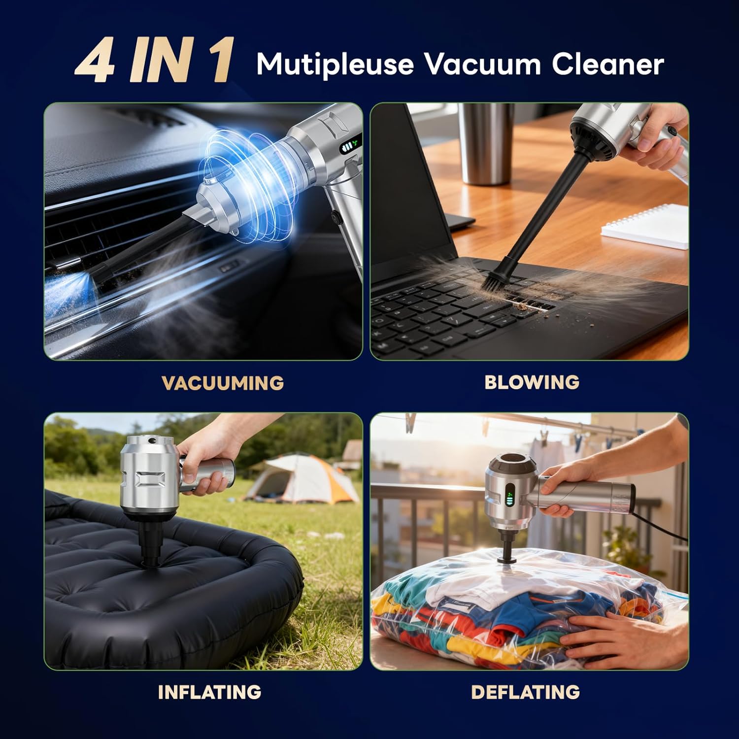 【Upgraded Version】Sycoodeal Car Vacuum Cleaner,Mini Portable Vacuum Cordless,25000PA Powerful Strong Cyclonic Suction USB Rechargeable Foldable Handheld Vacuum with One-touch Dust Removal for Car,Home