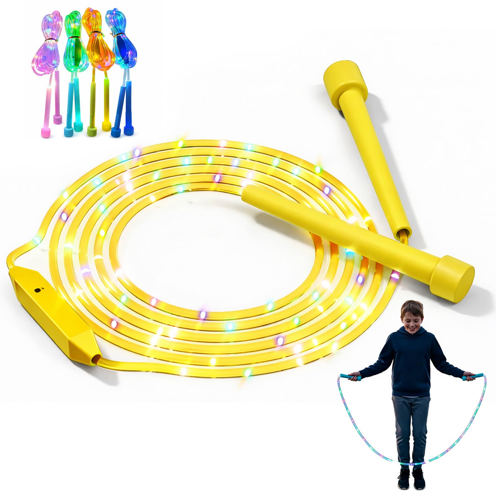 2026 New Led Light Up Jump Rope For Kids and Adults, Colorful Skipping Rope With Lights, Fitness Exercise Rope Non-Slip Wear-Resistant for Kids Adults Children Girls Boys (Yellow)
