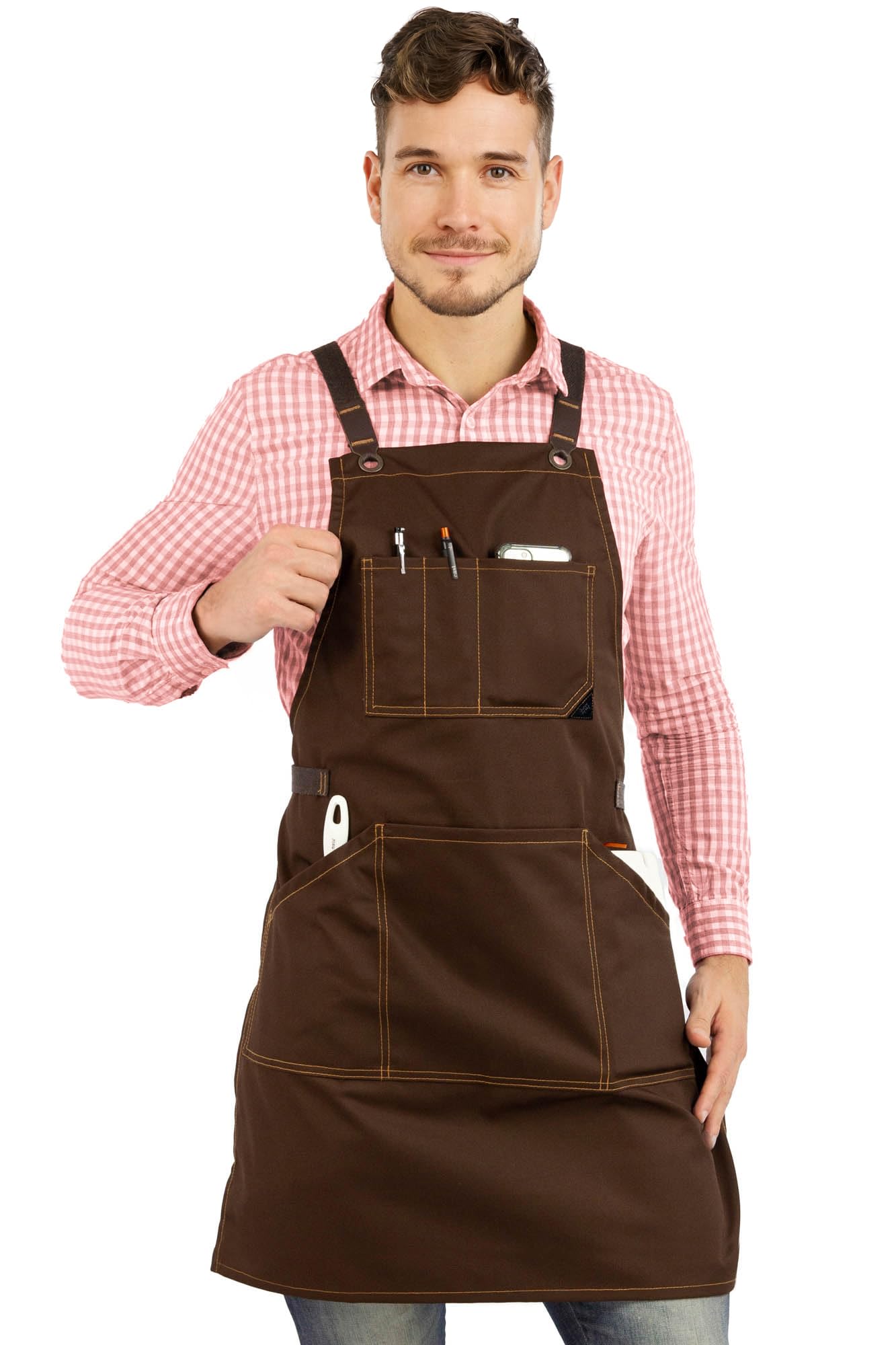 Under NY Sky Essentiel Tablier en Denim ou Sergé - Dos Croisé et Renfort en cuir