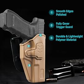 G17 Holster, OWB Holster Fits G17/19/31/32(Gen1-5), G22/23 (Gen 1-4), G19x/G44/G45, Open Carry Holster for Outside Waistband, Level II Retention, 360 Adjustable, Right Hand, Tan