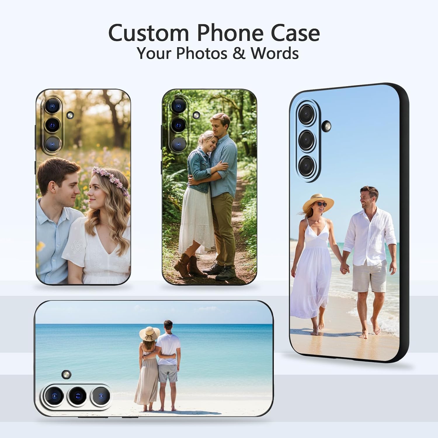 Personalized Custom Phone Case for Samsung Galaxy S26 S25 S24 S23 S22 FE Plus Ultra A73 A72 A70 A57 A56 A55 A54 A53 A52 A36 A35 A34 A33 A32 A26 A25 A24 A17, Customized Soft Black Case (1 photo&text)
