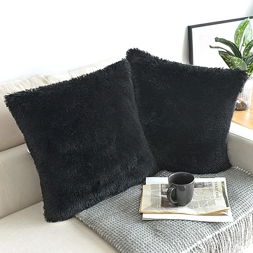 NordECO HOME- Funda de cojín de forro polar de piel sintética de lujo, funda de almohada decorativa, sin relleno de almohada, de 18 x 18pulgadas, 2