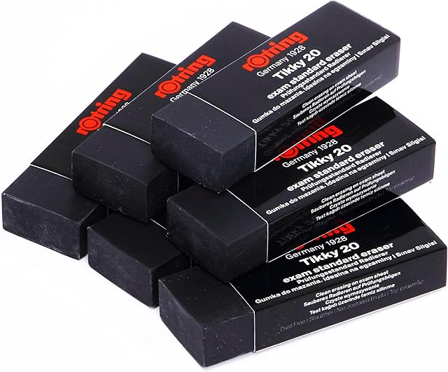 rOtring Tikky Exam Standard Premium Large Pencil Erasers - Clean Dust Free Erasing - Pack of 6 Rubbers