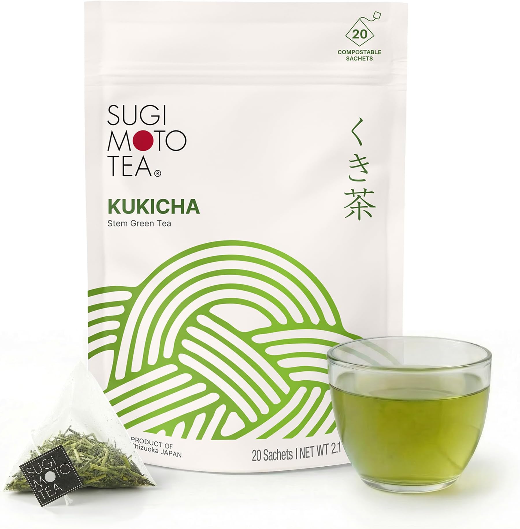 SUGIMOTO TEA Japanese Kukicha Stem Green Tea Bags 20 Count Pack of 1